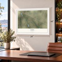Alma, Texas map, 18 x 24 inch print in a white frame in a home office