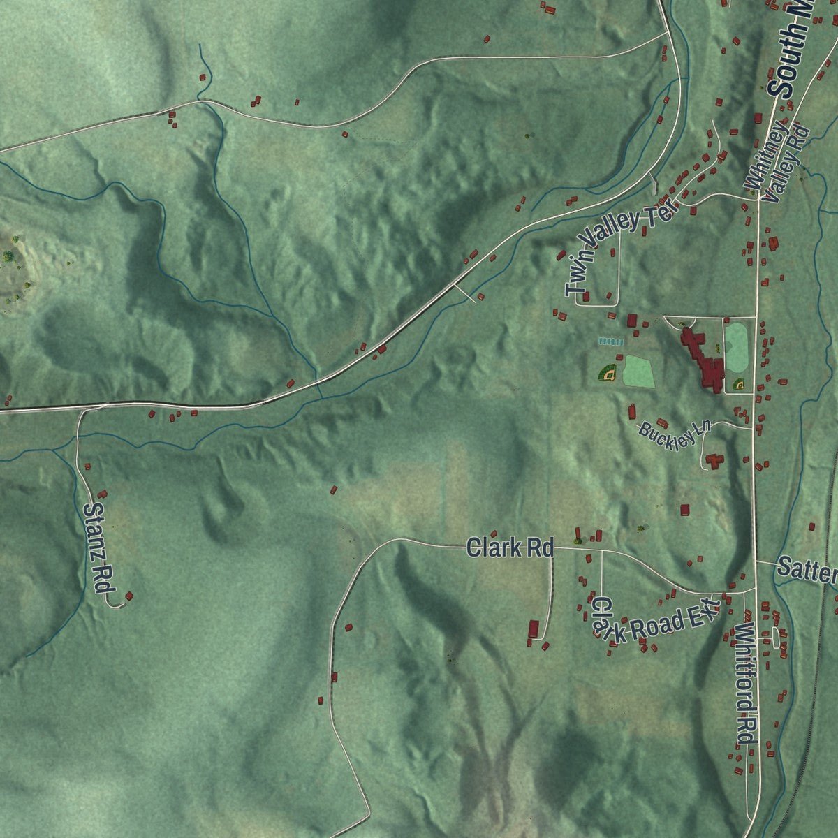 Second close-up of the map of Almond, New York print showing more streets and buildings
