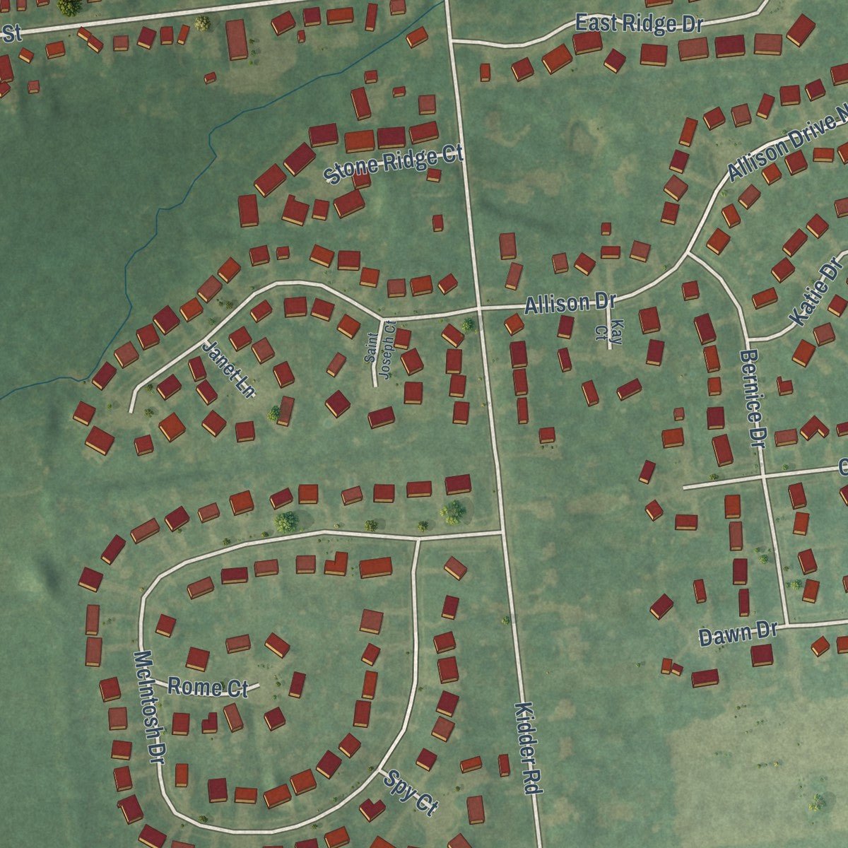 Second close-up of the map of Almont, Michigan print showing more streets and buildings