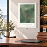 Almont, Michigan map, 18 x 24 inch print in a white frame in a home office