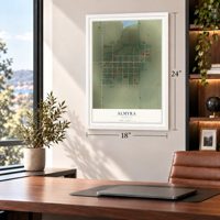 Almyra, Arkansas map, 18 x 24 inch print in a white frame in a home office