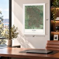 Aloha, Oregon map, 18 x 24 inch print in a white frame in a home office