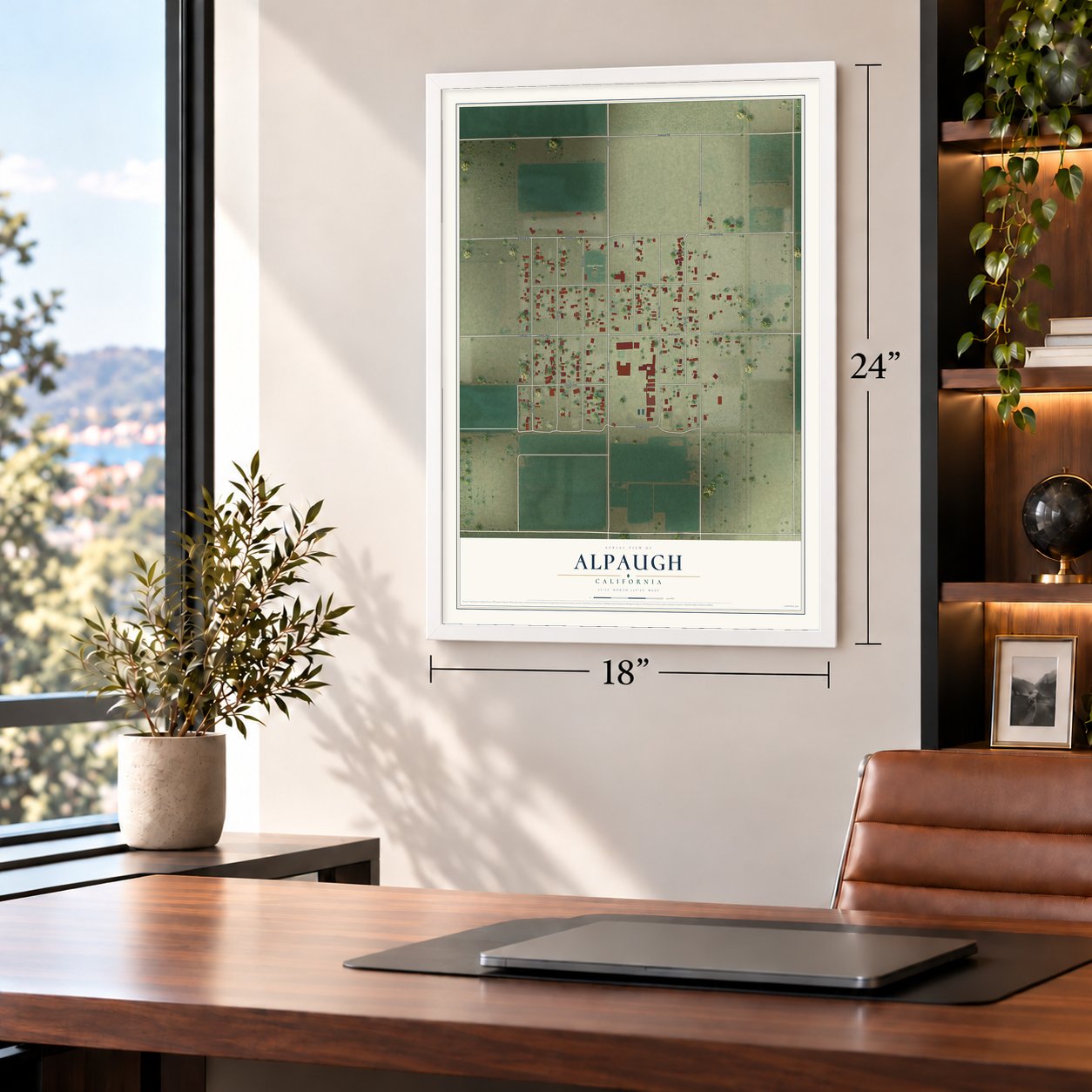 Alpaugh, California map, 18 x 24 inch print in a white frame in a home office