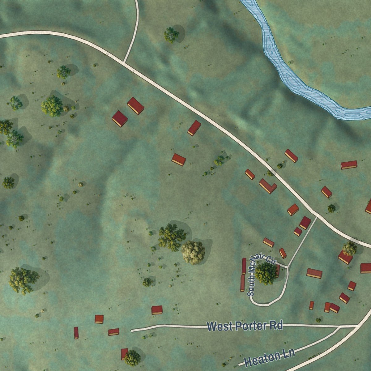 Second close-up of the map of Alpena, Arkansas print showing more streets and buildings