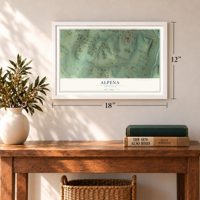 Alpena, Arkansas map, 12 x 18 inch print in a white frame in an entryway