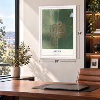 Alpha, Illinois map, 18 x 24 inch print in a white frame in a home office
