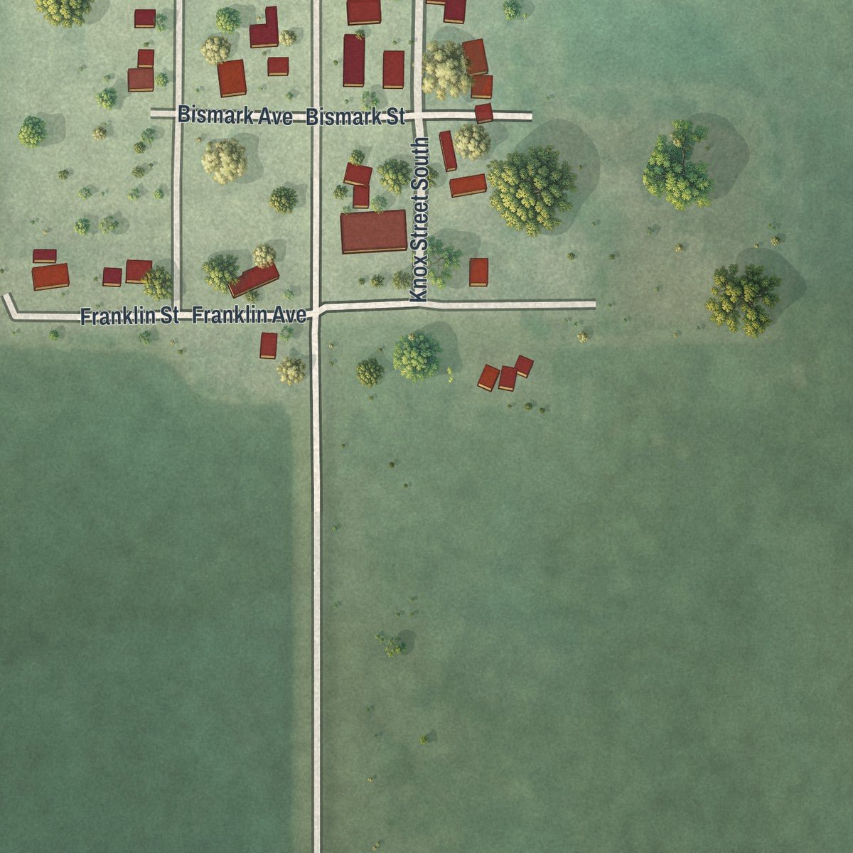 Second close-up of the map of Alpha, Minnesota print showing more streets and buildings