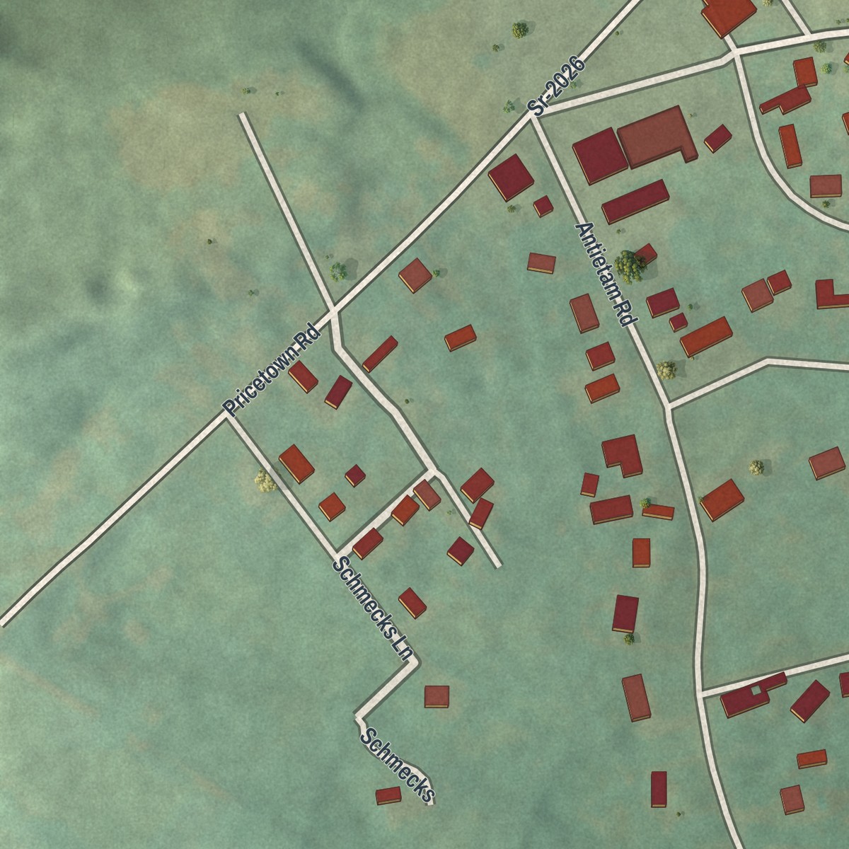 Second close-up of the map of Alsace Manor, Pennsylvania print showing more streets and buildings