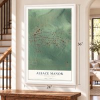Alsace Manor, Pennsylvania map, 24 x 36 inch print in a white frame by a staircase