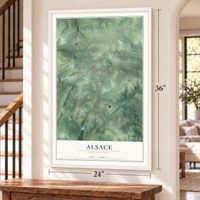 Alsace, Pennsylvania map, 24 x 36 inch print in a white frame by a staircase
