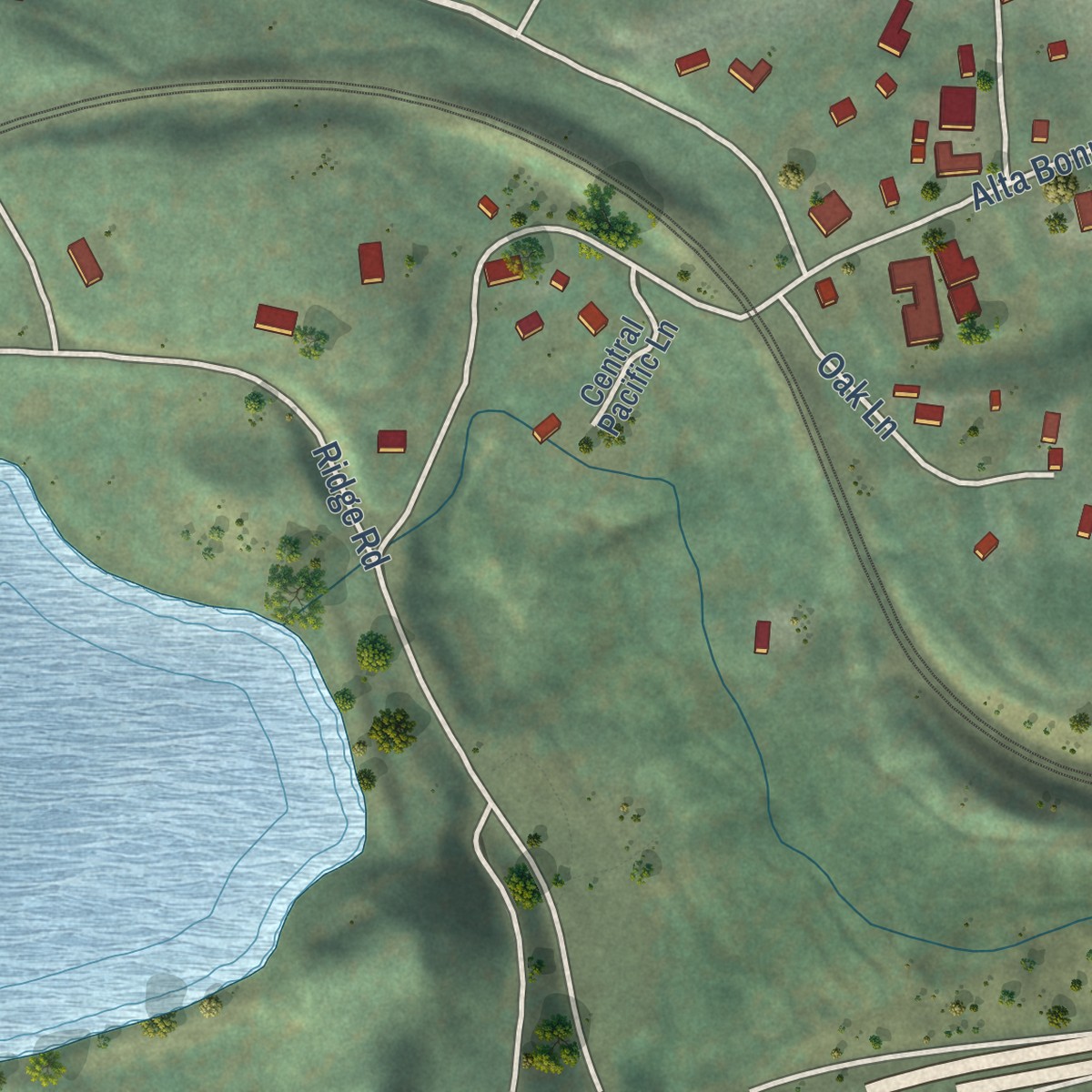 Second close-up of the map of Alta, California print showing more streets and buildings