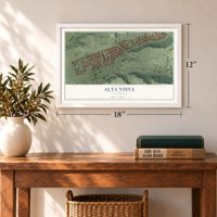Alta Vista, California map, 12 x 18 inch print in a white frame in an entryway