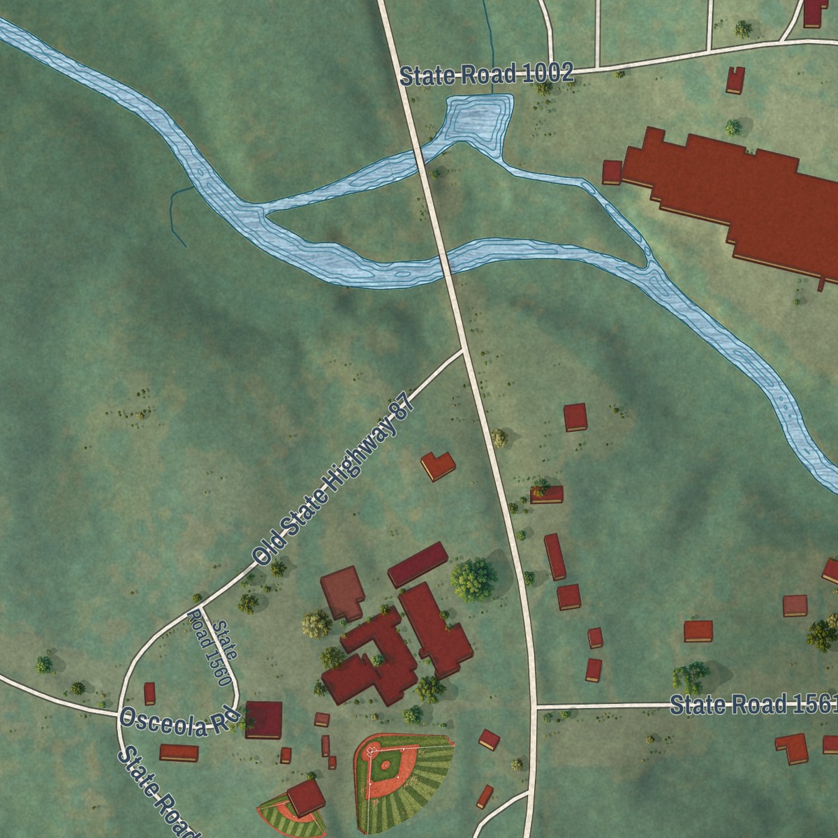 Second close-up of the map of Altamahaw, North Carolina print showing more streets and buildings
