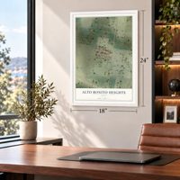 Alto Bonito Heights, Texas map, 18 x 24 inch print in a white frame in a home office