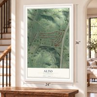 Alto, California map, 24 x 36 inch print in a white frame by a staircase