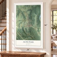 Alto Pass, Illinois map, 24 x 36 inch print in a white frame by a staircase