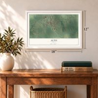 Alto, Texas map, 12 x 18 inch print in a white frame in an entryway
