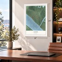 Alton, Indiana map, 18 x 24 inch print in a white frame in a home office