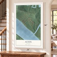 Alton, Indiana map, 24 x 36 inch print in a white frame by a staircase