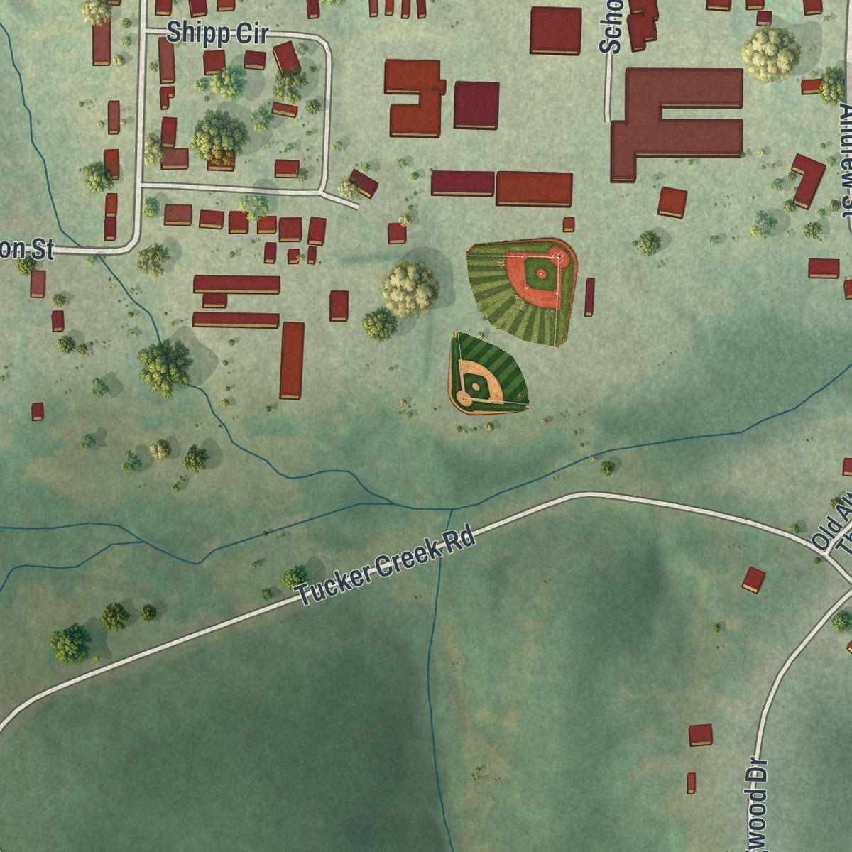 Second close-up of the map of Alton, Missouri print showing more streets and buildings