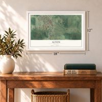 Alton, Missouri map, 12 x 18 inch print in a white frame in an entryway
