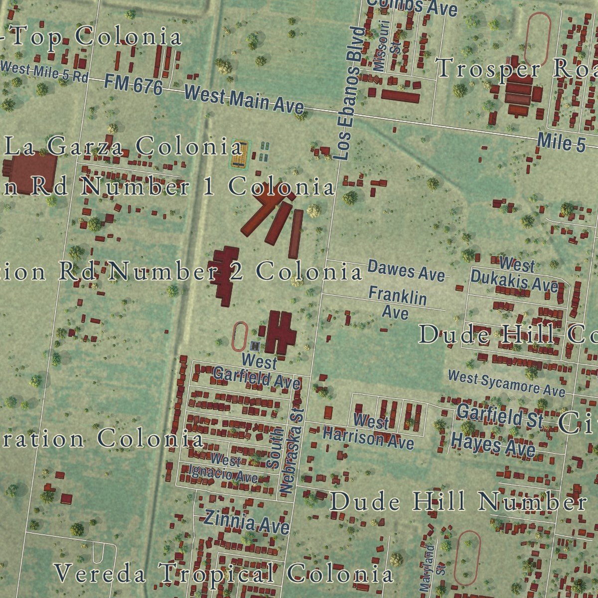 Second close-up of the map of Alton, Texas print showing more streets and buildings