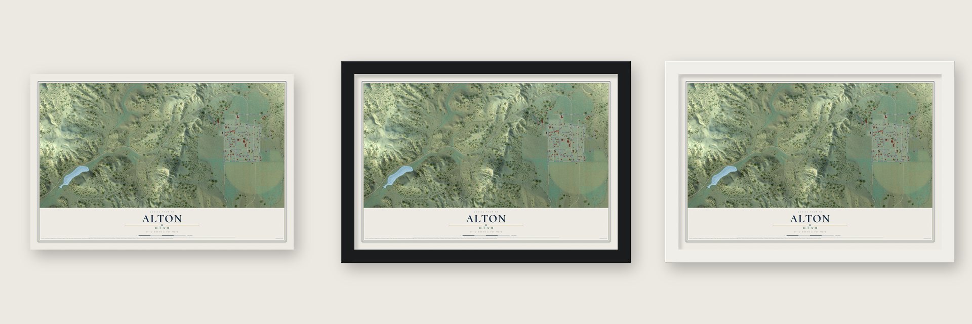 Alton, Utah map unframed, in a black wood frame and in a white wood frame