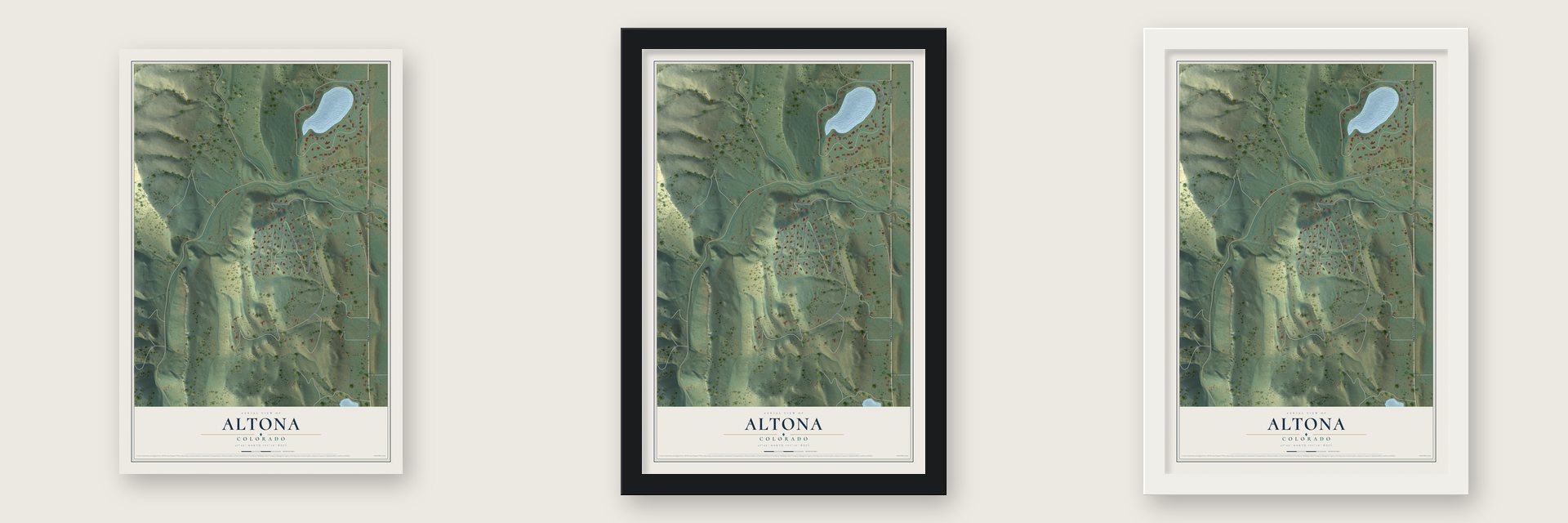 Altona, Colorado map unframed, in a black wood frame and in a white wood frame