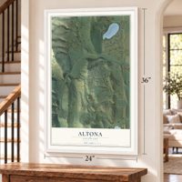 Altona, Colorado map, 24 x 36 inch print in a white frame by a staircase