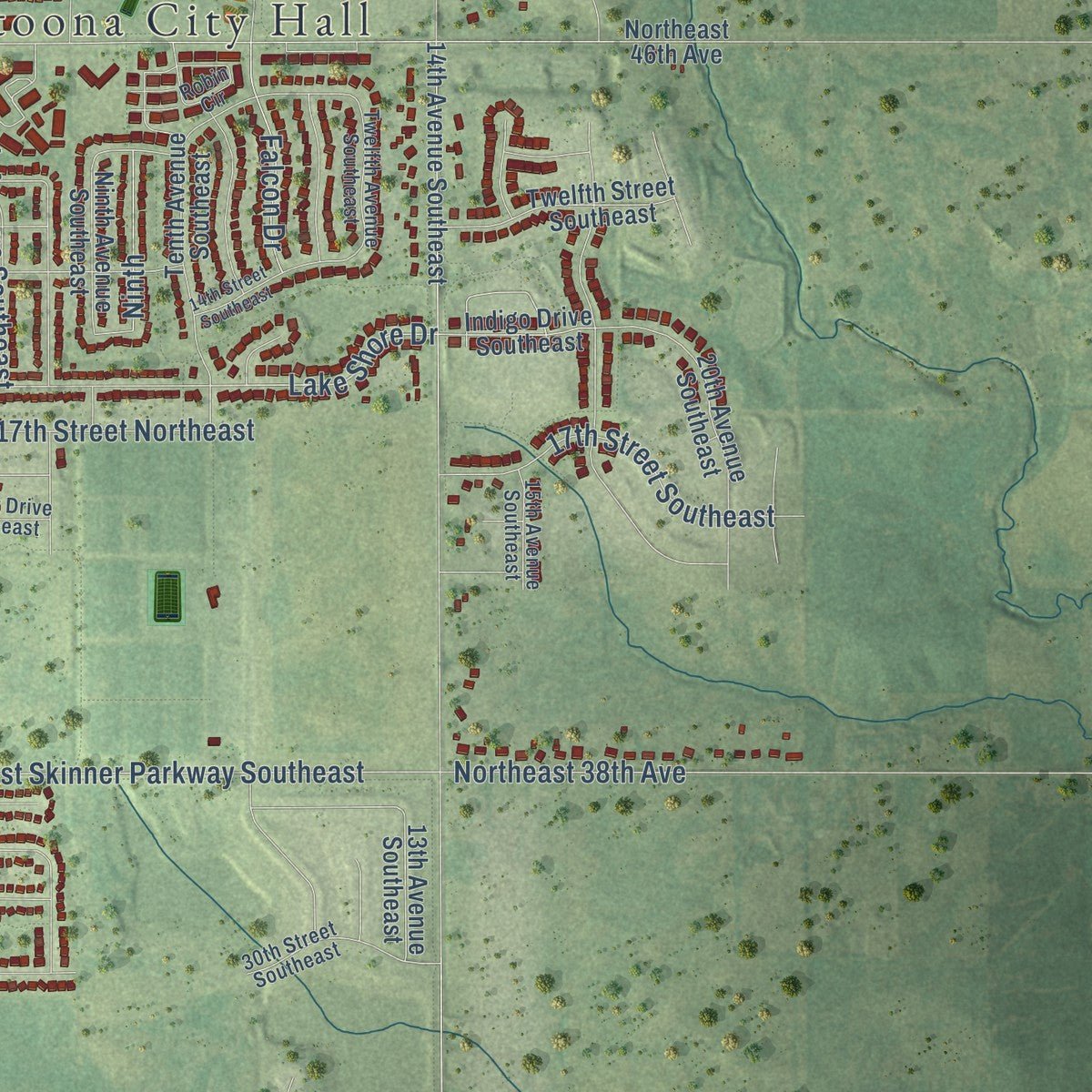 Second close-up of the map of Altoona, Iowa print showing more streets and buildings