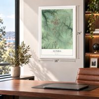 Altura, Minnesota map, 18 x 24 inch print in a white frame in a home office