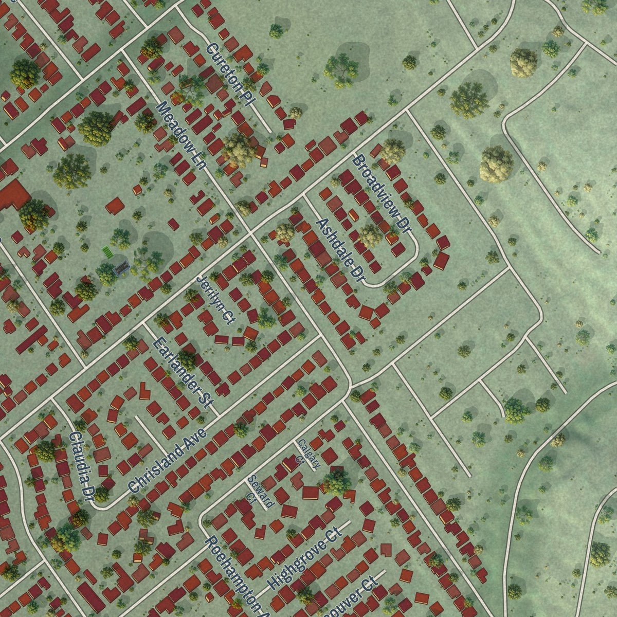 Second close-up of the map of Alum Rock, California print showing more streets and buildings