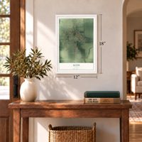 Alvin, Illinois map, 12 x 18 inch print in a white frame in an entryway