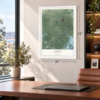 Alvin, Texas map, 18 x 24 inch print in a white frame in a home office