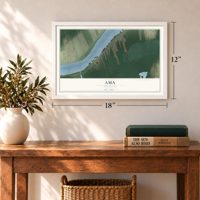 Ama, Louisiana map, 12 x 18 inch print in a white frame in an entryway