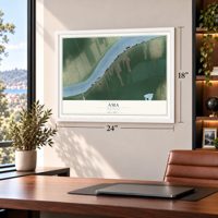 Ama, Louisiana map, 18 x 24 inch print in a white frame in a home office