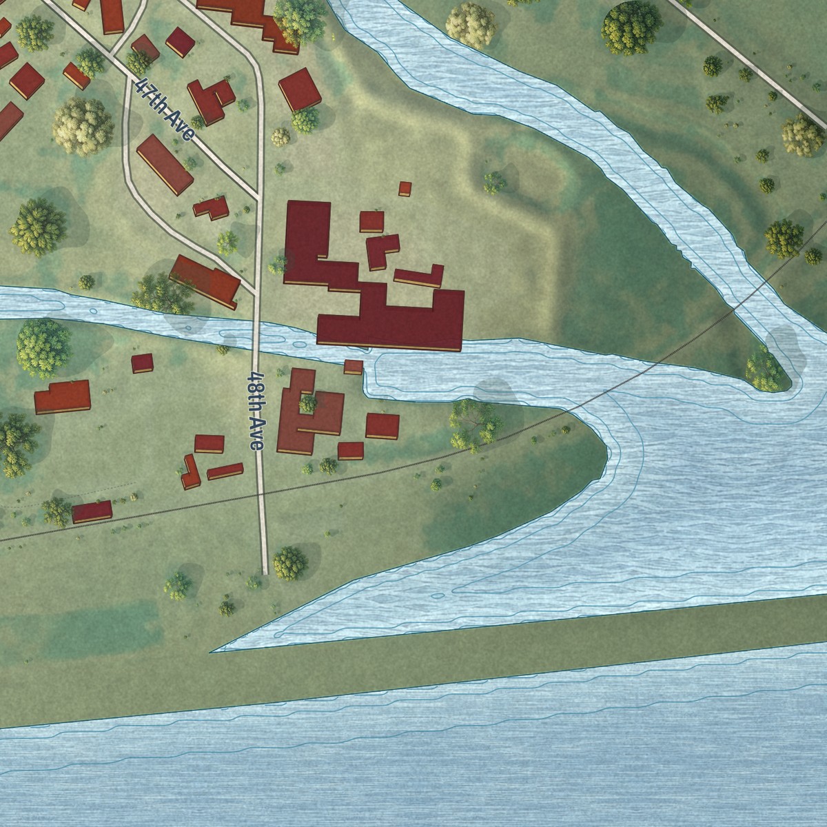 Second close-up of the map of Amana, Iowa print showing more streets and buildings