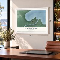 Amanda Park, Washington map, 18 x 24 inch print in a white frame in a home office