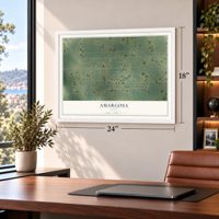 Amargosa, Texas map, 18 x 24 inch print in a white frame in a home office