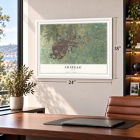 Amarillo, Texas map, 18 x 24 inch print in a white frame in a home office