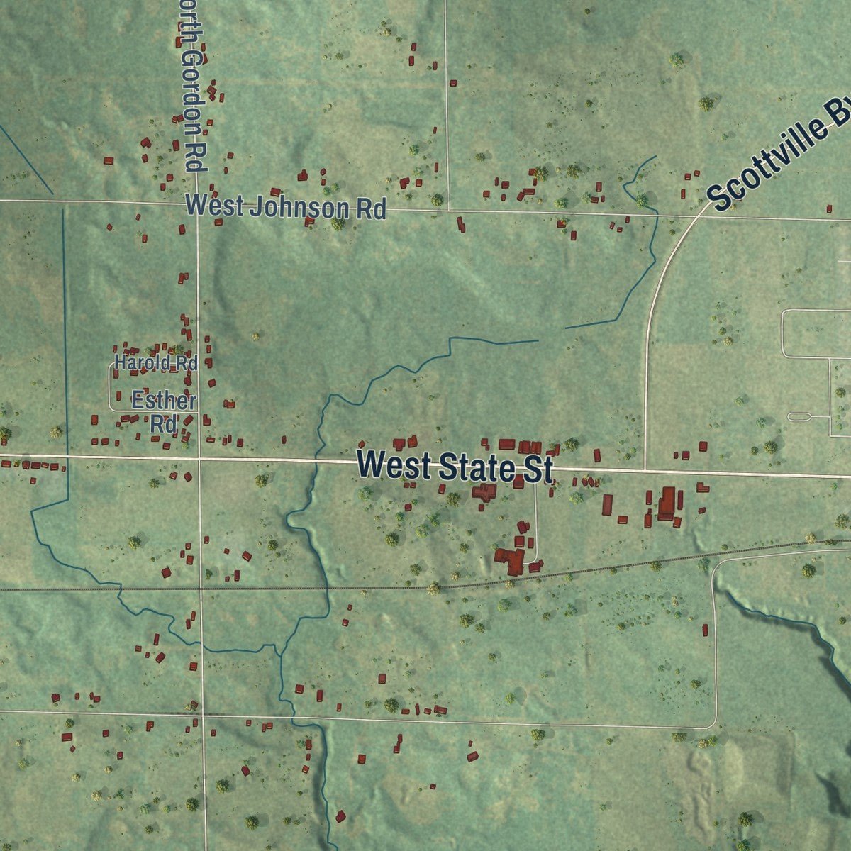 Second close-up of the map of Amber, Michigan print showing more streets and buildings