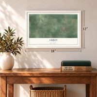 Amboy, Illinois map, 12 x 18 inch print in a white frame in an entryway