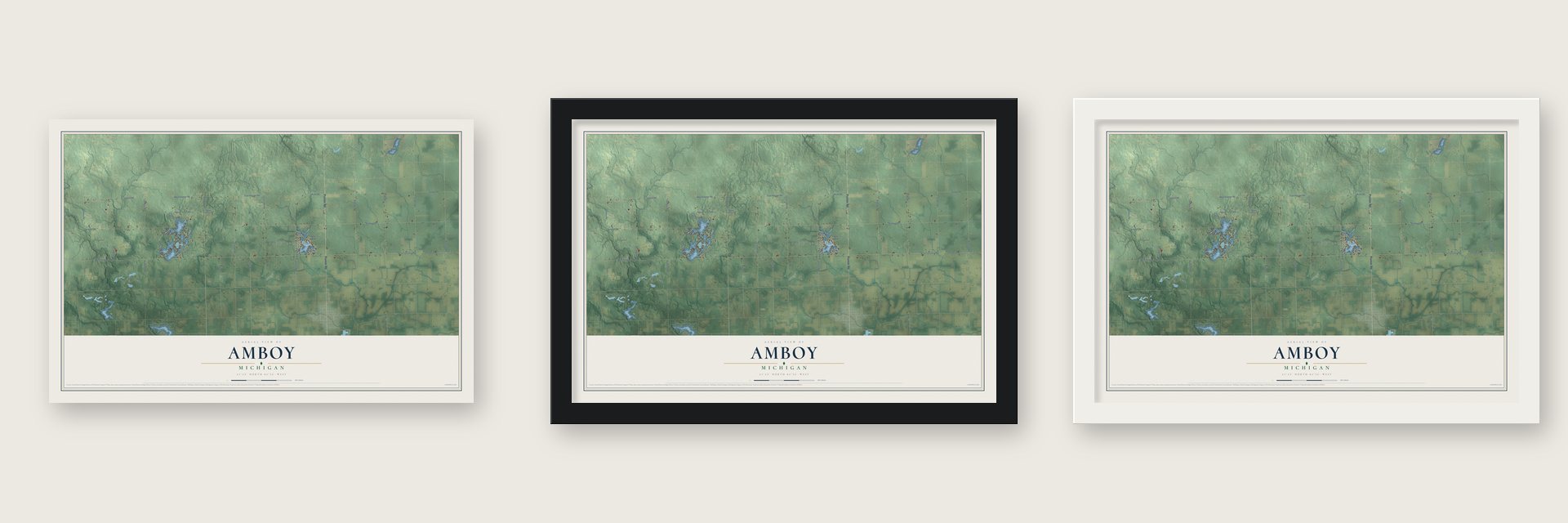 Amboy, Michigan map unframed, in a black wood frame and in a white wood frame
