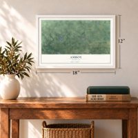 Amboy, Michigan map, 12 x 18 inch print in a white frame in an entryway