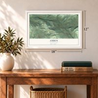 Amboy, Washington map, 12 x 18 inch print in a white frame in an entryway
