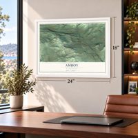 Amboy, Washington map, 18 x 24 inch print in a white frame in a home office