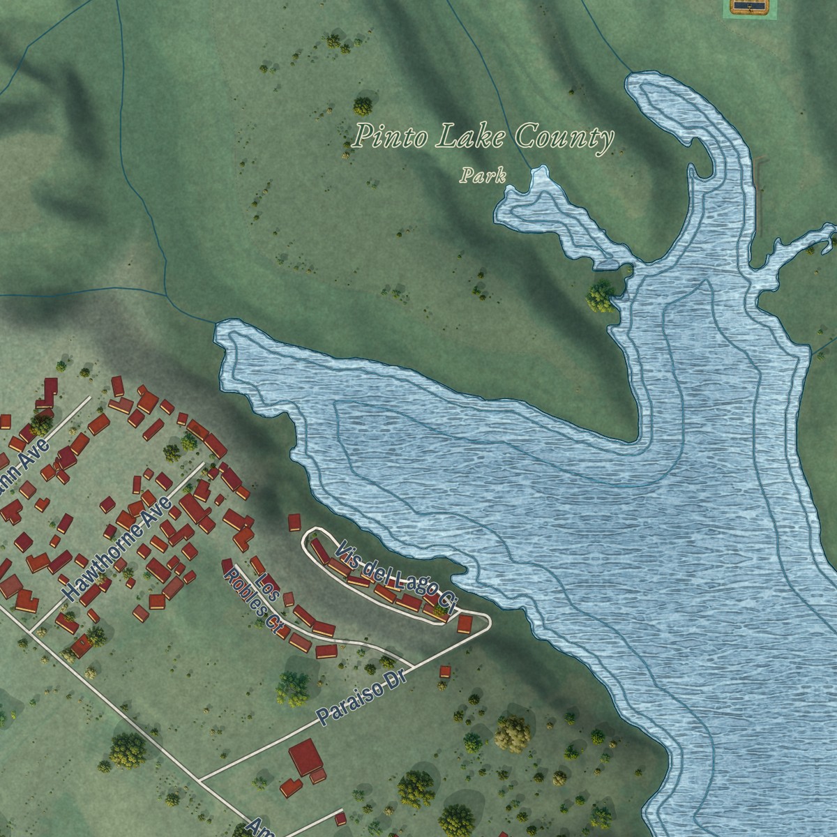 Second close-up of the map of Amesti, California print showing more streets and buildings