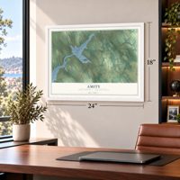 Amity, Erie County, Pennsylvania map, 18 x 24 inch print in a white frame in a home office