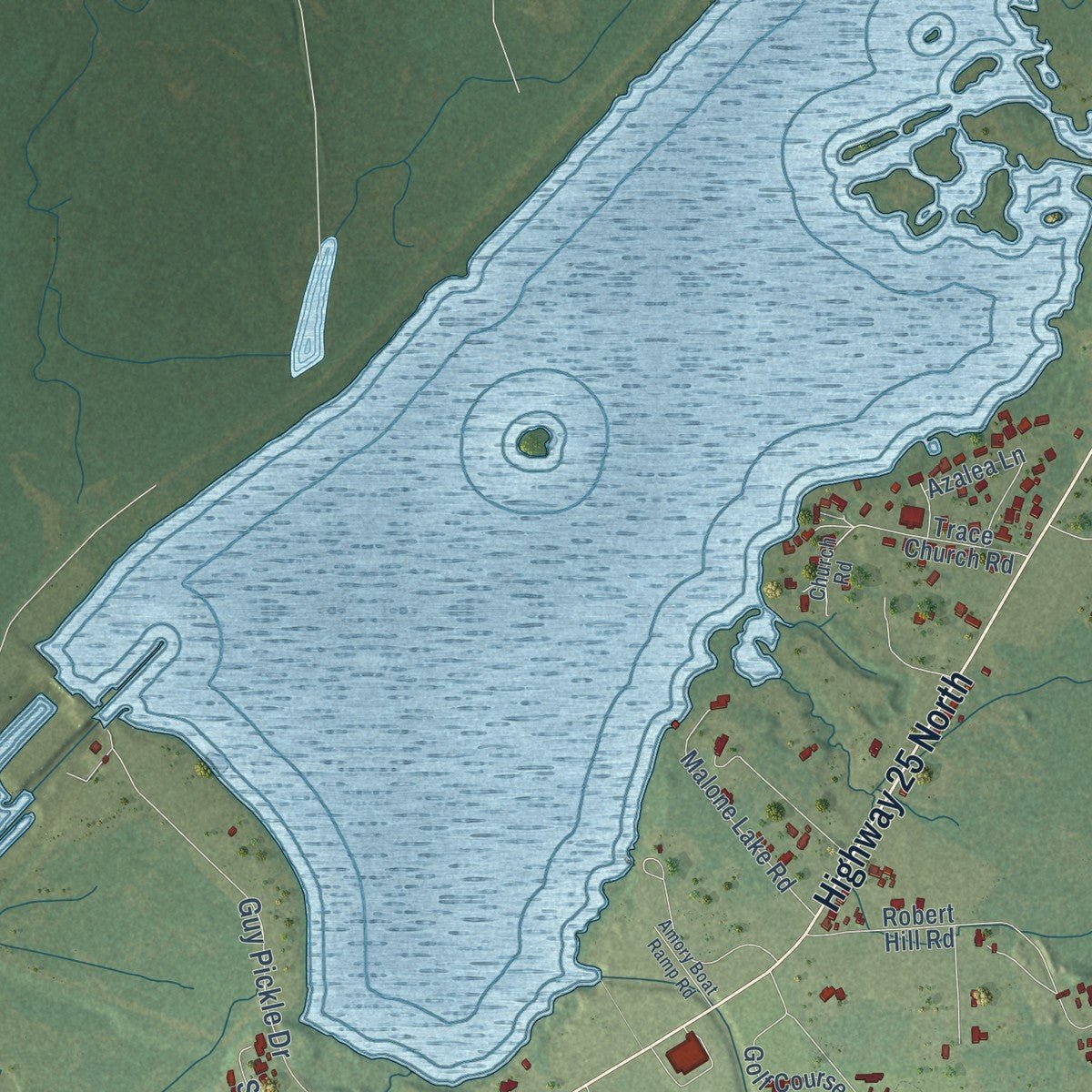 Second close-up of the map of Amory, Mississippi print showing more streets and buildings