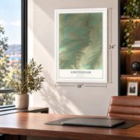 Amsterdam, Montana map, 18 x 24 inch print in a white frame in a home office